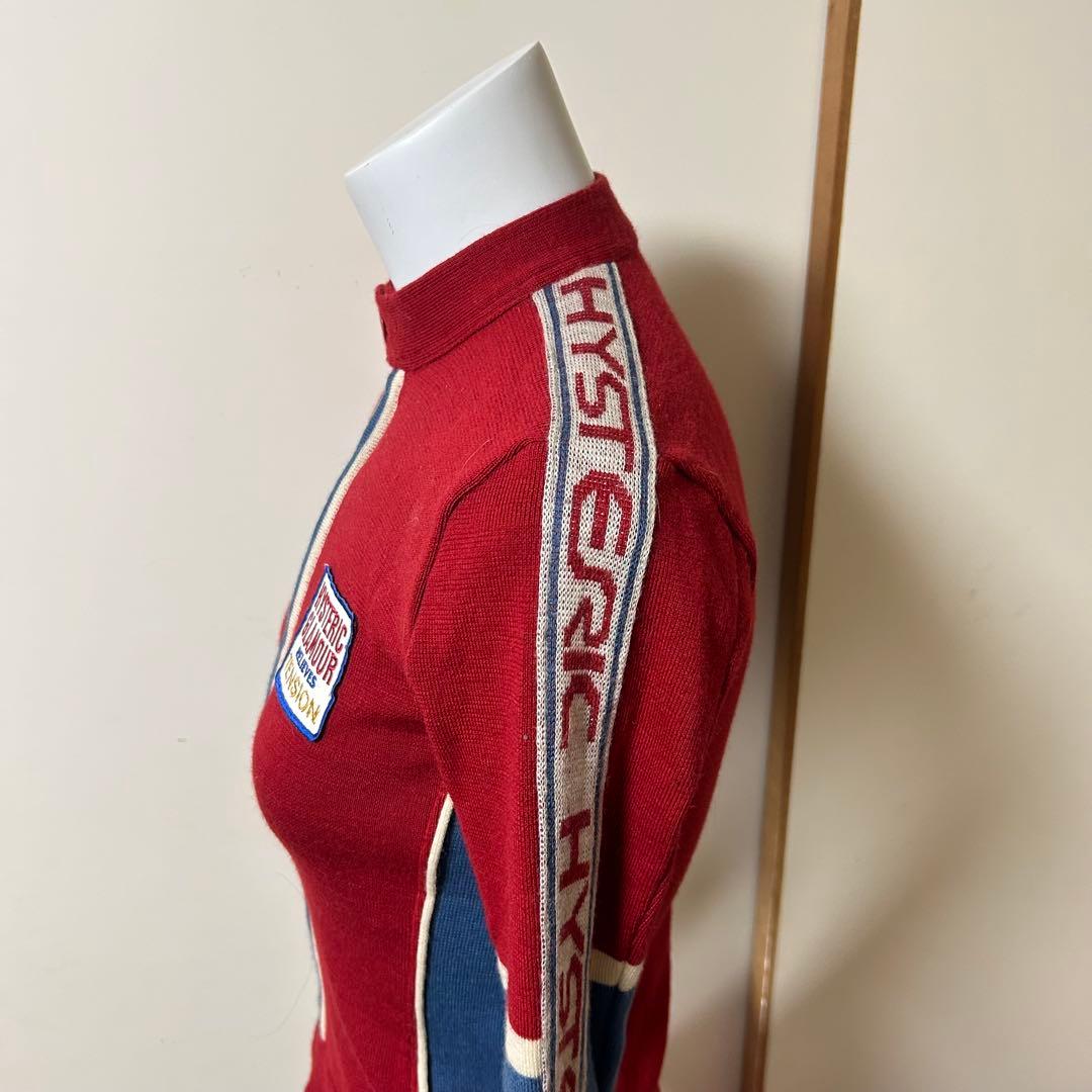 90s HYSTERIC GLAMOUR ニットジャケット　袖ロゴ　ワッペン