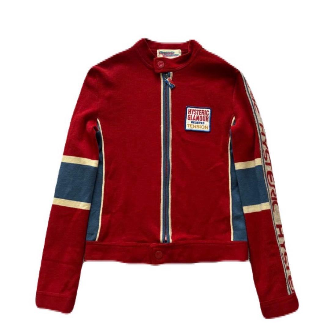 90s HYSTERIC GLAMOUR ニットジャケット　袖ロゴ　ワッペン