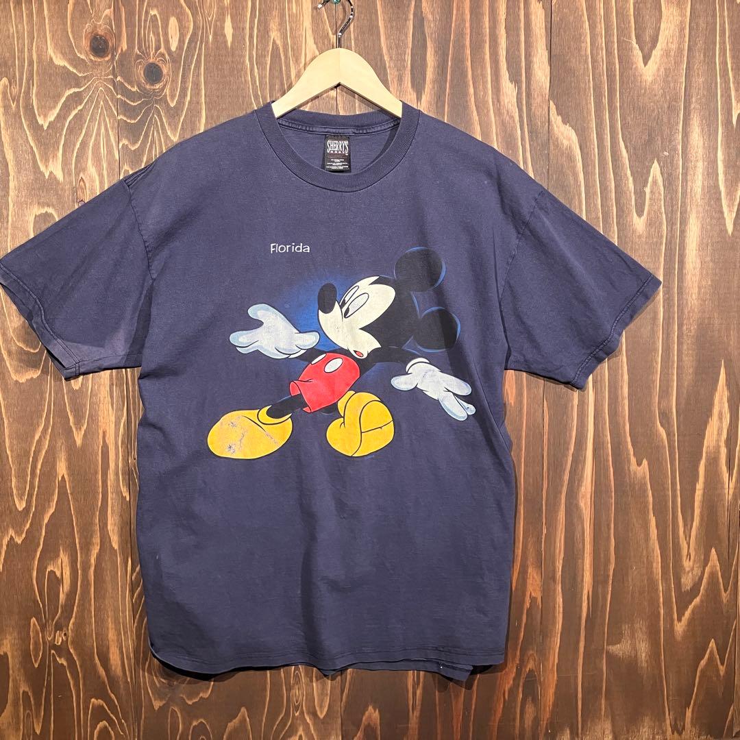 訳あり　USA製 disney ミッキー ネイビー　リンク　tシャツ XL 両面
