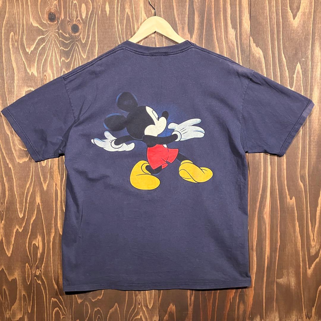 訳あり　USA製 disney ミッキー ネイビー　リンク　tシャツ XL 両面