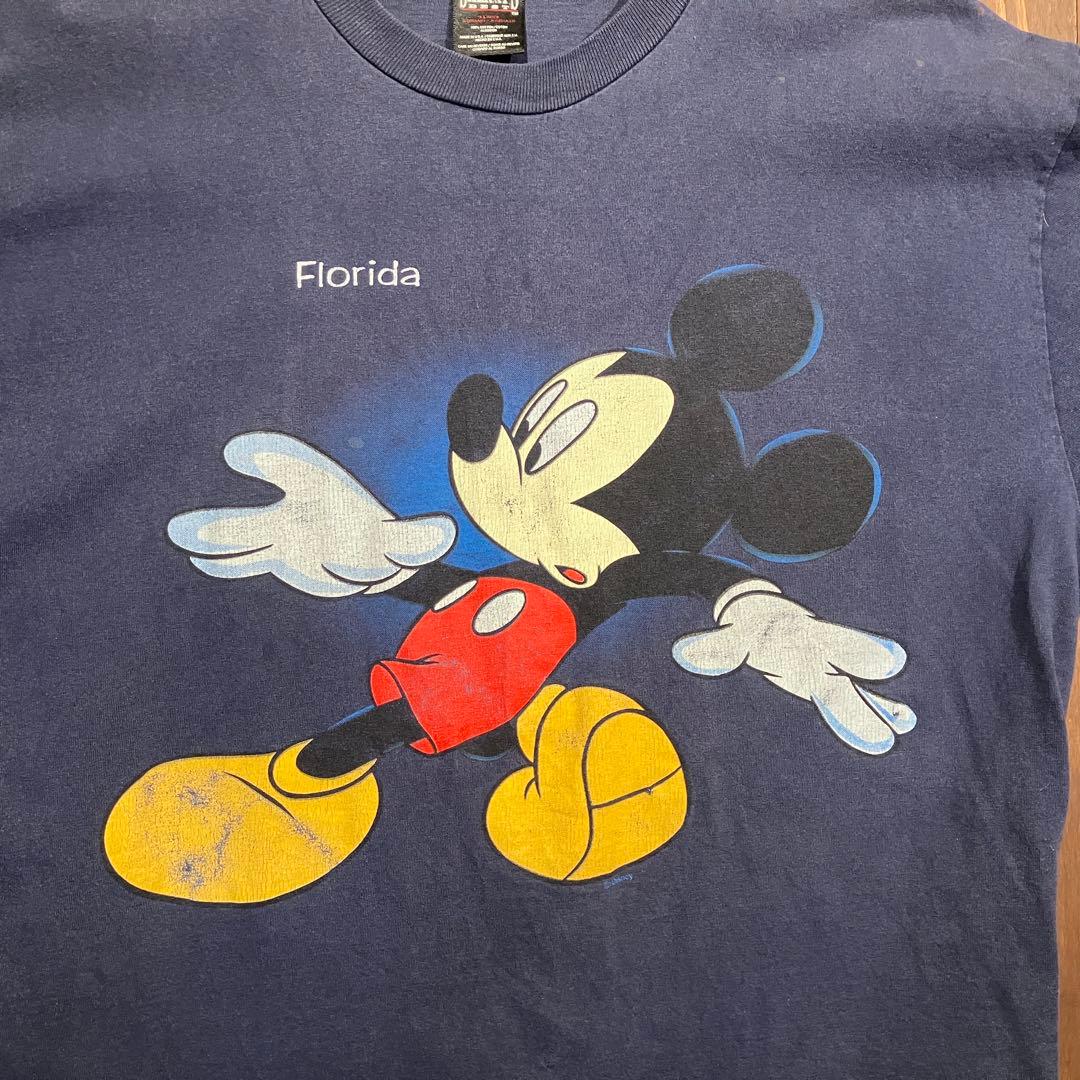 訳あり　USA製 disney ミッキー ネイビー　リンク　tシャツ XL 両面