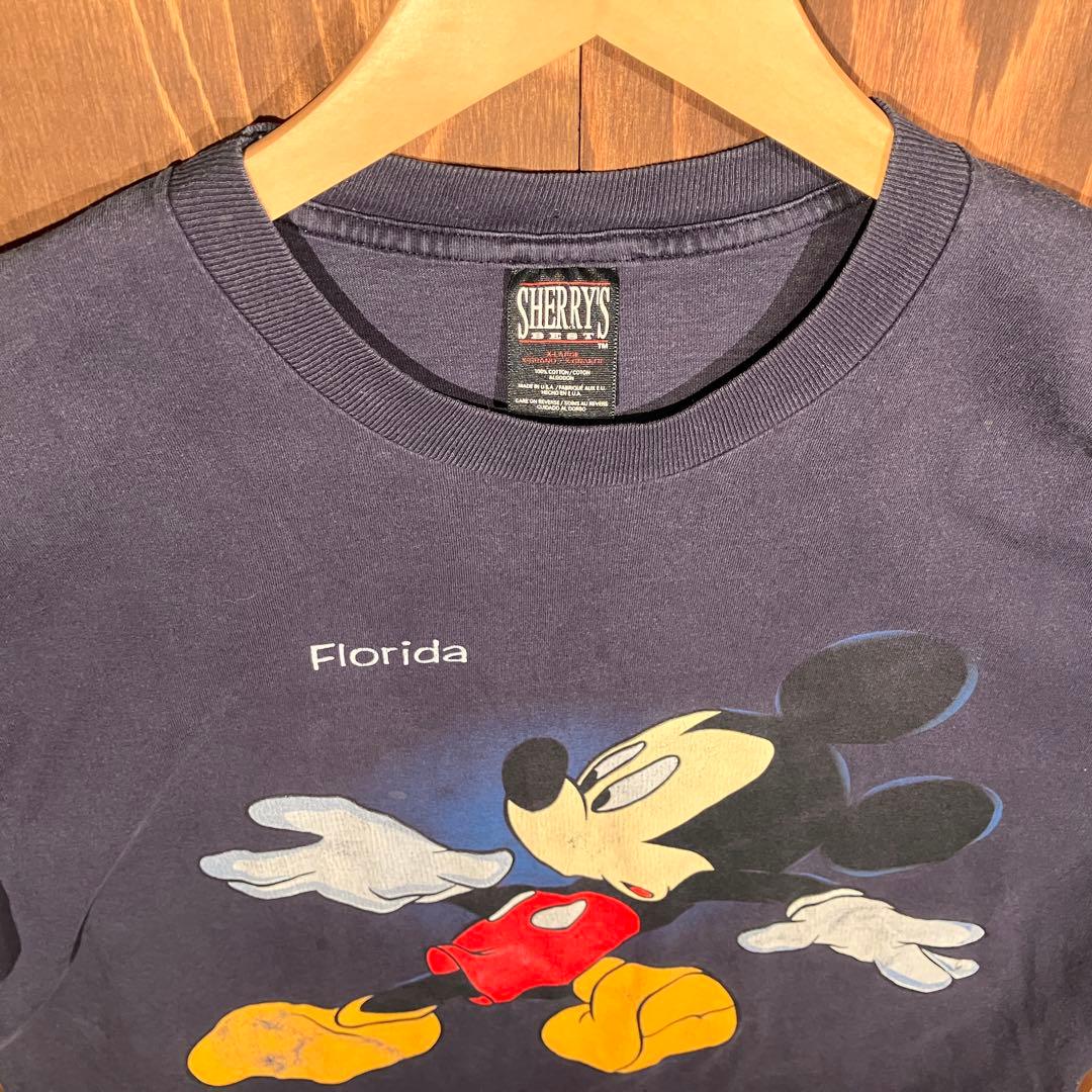 訳あり　USA製 disney ミッキー ネイビー　リンク　tシャツ XL 両面