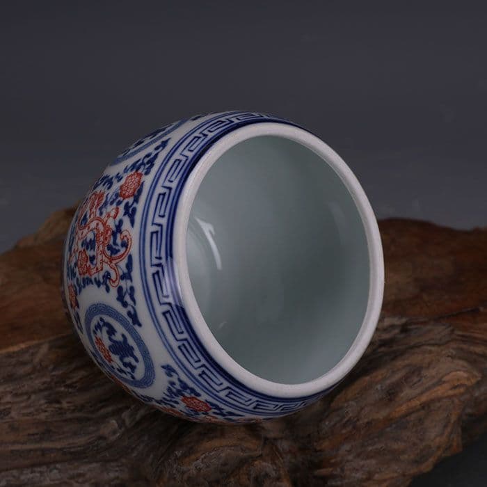 大清康熙青花釉里紅草竜紋蓋缶 茶葉缶 景徳鎮 陶磁器 装飾品 現代工芸品 置物