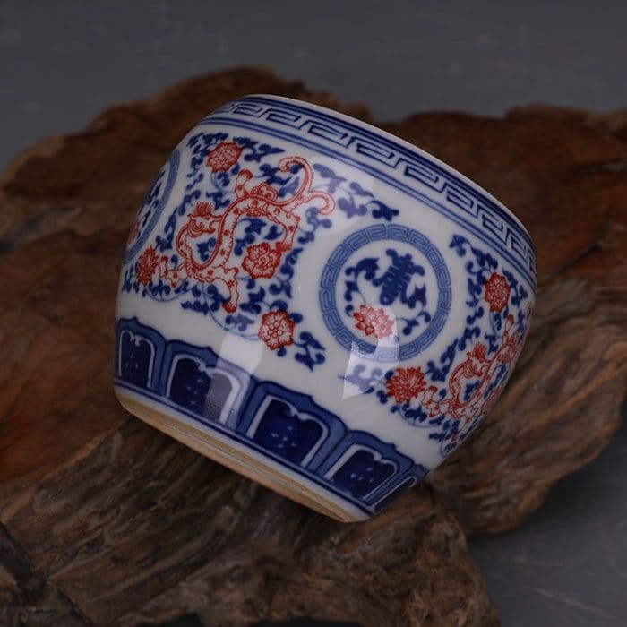 大清康熙青花釉里紅草竜紋蓋缶 茶葉缶 景徳鎮 陶磁器 装飾品 現代工芸品 置物