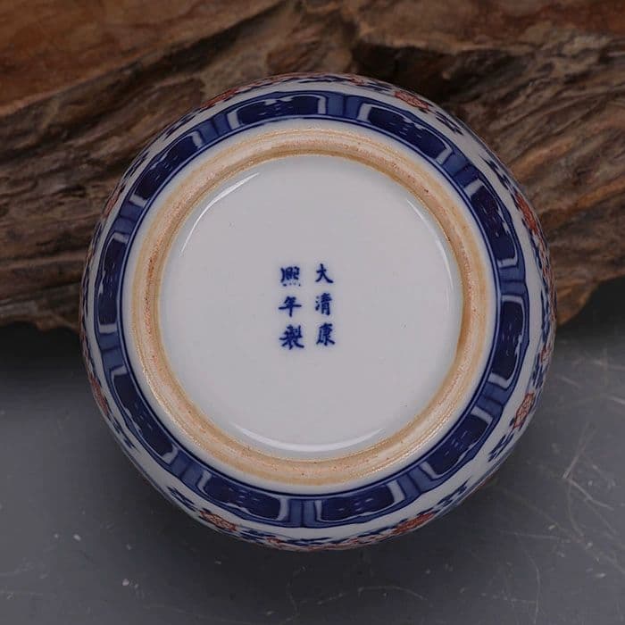 大清康熙青花釉里紅草竜紋蓋缶 茶葉缶 景徳鎮 陶磁器 装飾品 現代工芸品 置物