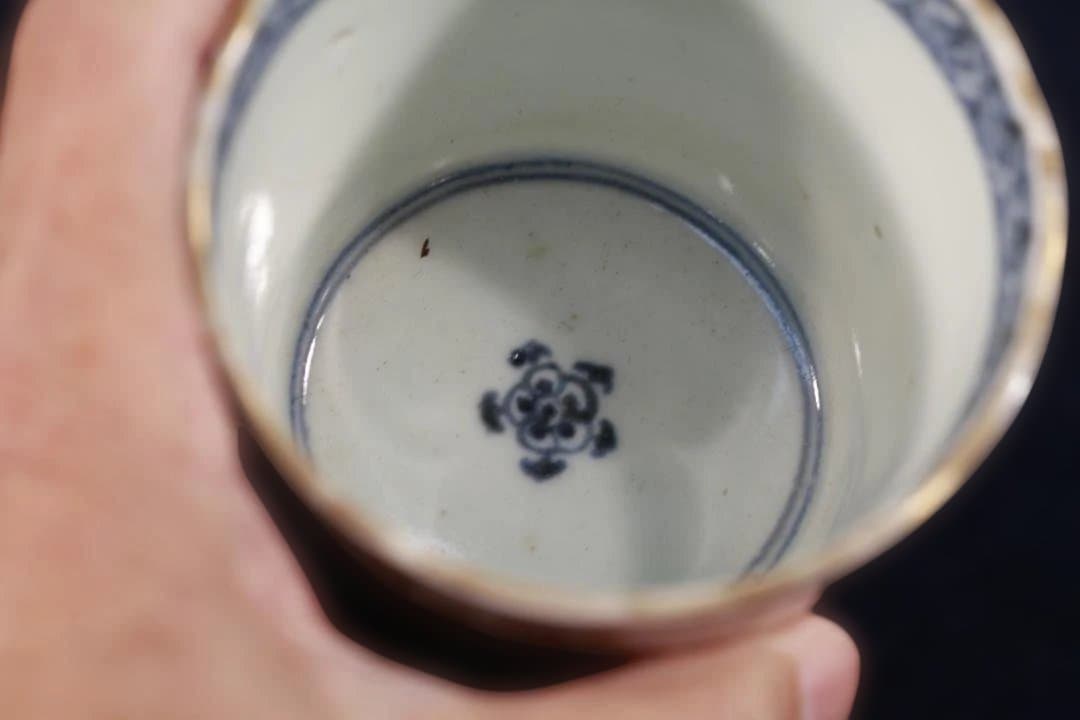 498　古伊万里大振色絵窓絵松竹梅図蕎麦猪口　無傷美品　幕末