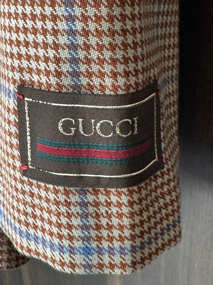 GUCCI テーラードジャケット ブラウン千鳥格子、サイズＬ