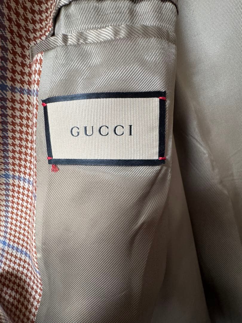 GUCCI テーラードジャケット ブラウン千鳥格子、サイズＬ
