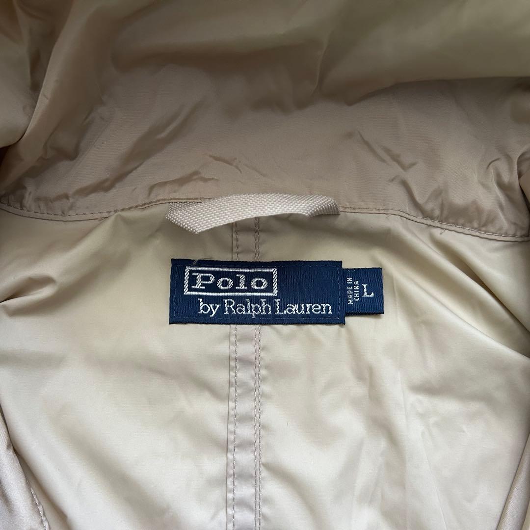 90s ポロラルフローレン ロング フードコート L ベージュ ナイロン 古着