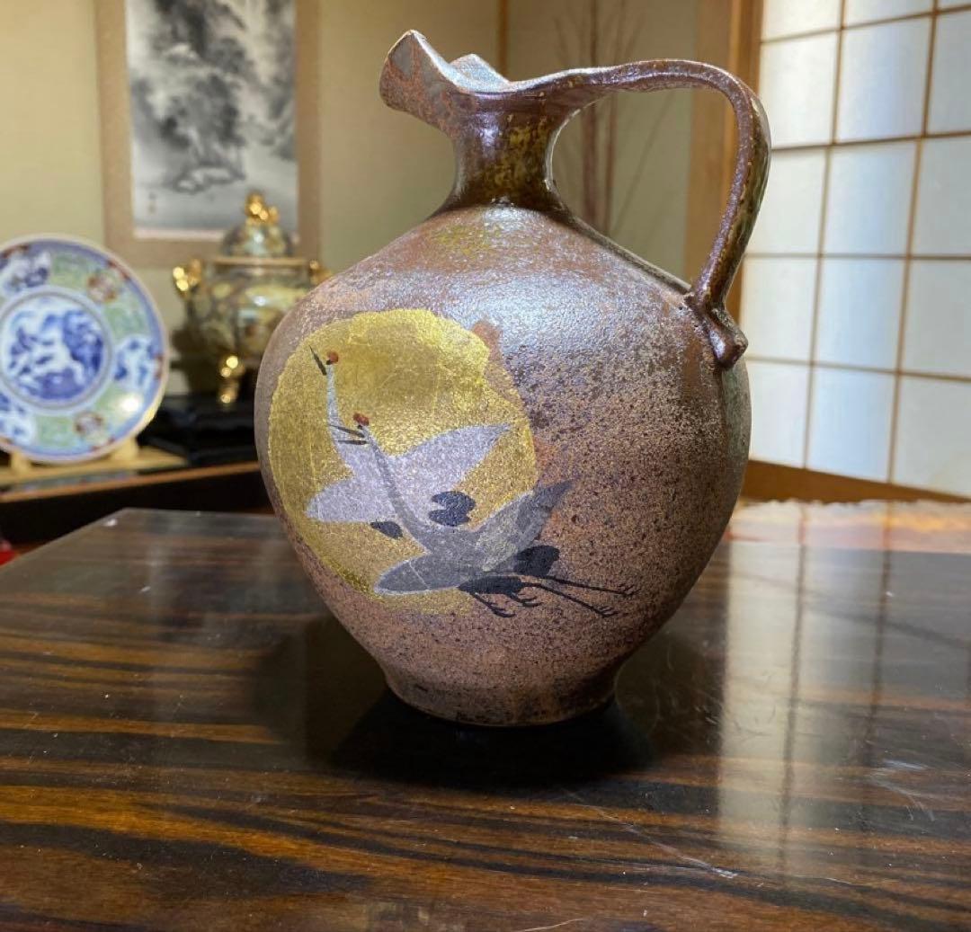 九谷焼　北村隆　作　竹隆窯　花瓶　フラワーベース　鶴　壺　ツボ　縁起物