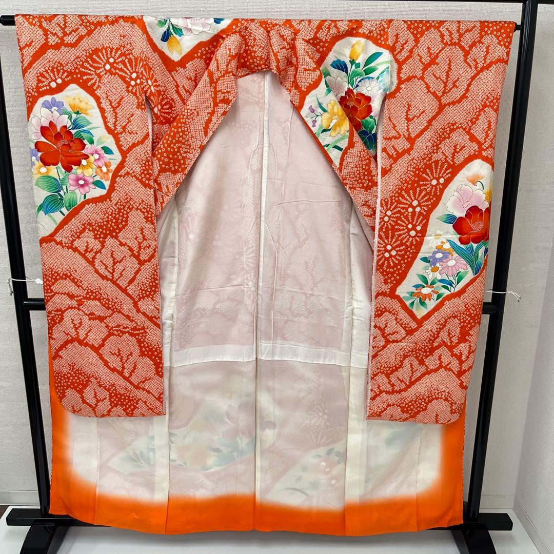 u*4様 振袖 可愛い花 絞り 上品な加工 正絹 着物 i-4120
