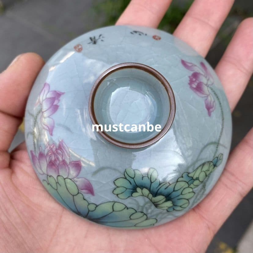 景徳鎮 陶泥荷塘清韻三才蓋碗 茶碗 煎茶器 新品未使用