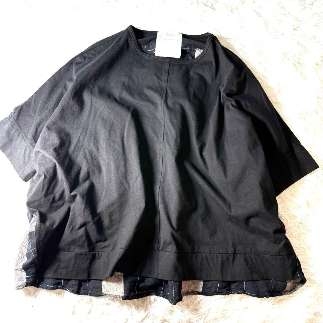 ビアズリー 切替　ビッグシルエット カットソー バックコットンリネンチェック