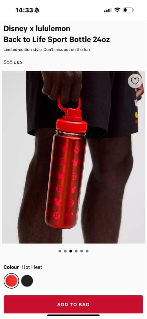 日本未発売　ルルレモン & Disney スポーツボトル24oz(710ml)赤