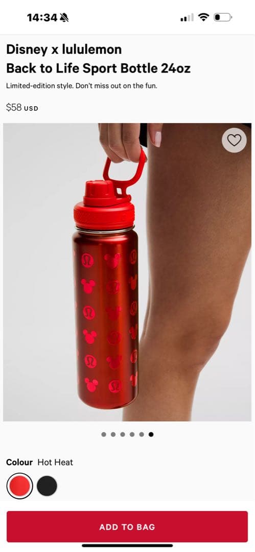日本未発売　ルルレモン & Disney スポーツボトル24oz(710ml)赤