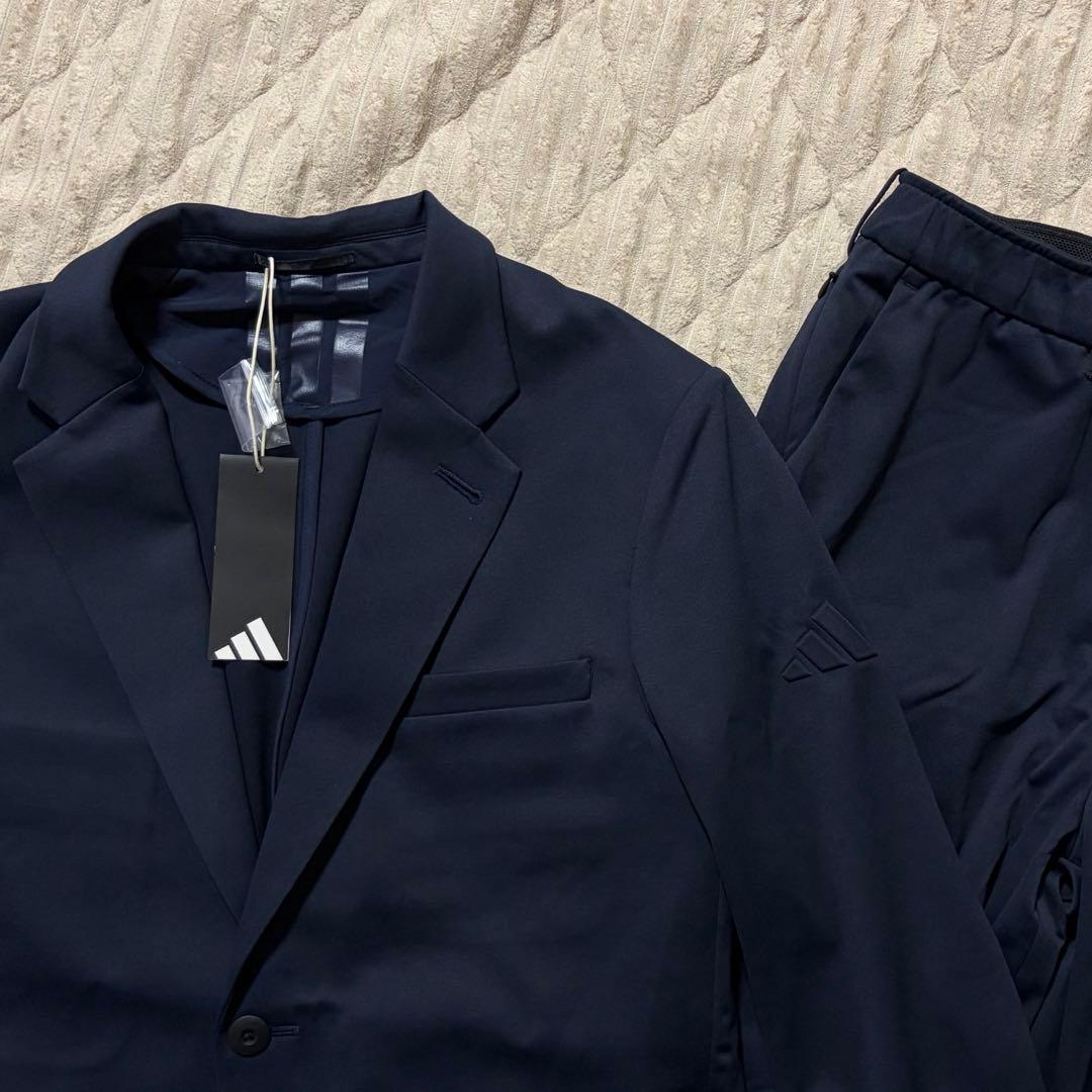 adidas テーラードジャケット パンツ スーツ 上下 セットアップ XL 紺