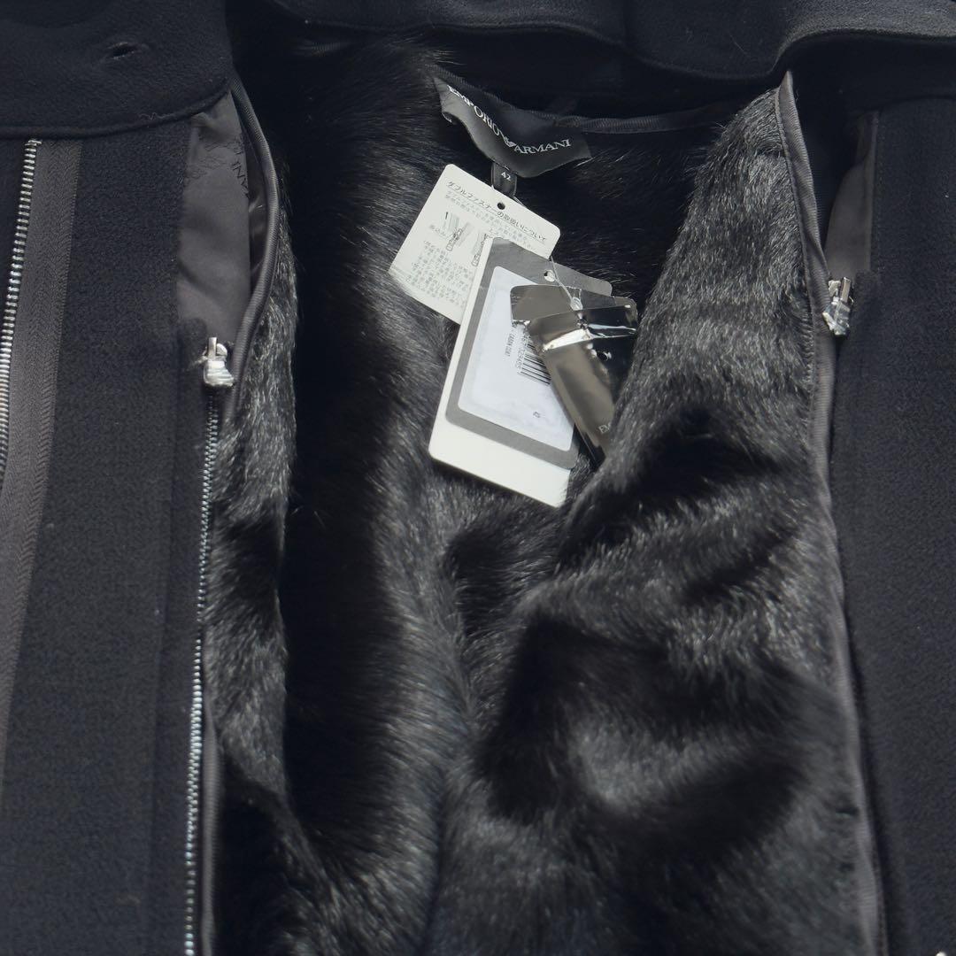 【美品】EMPORIO ARMANI ファーフード　ロングコート 42 ブラック