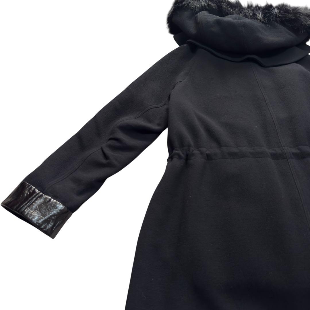 【美品】EMPORIO ARMANI ファーフード　ロングコート 42 ブラック