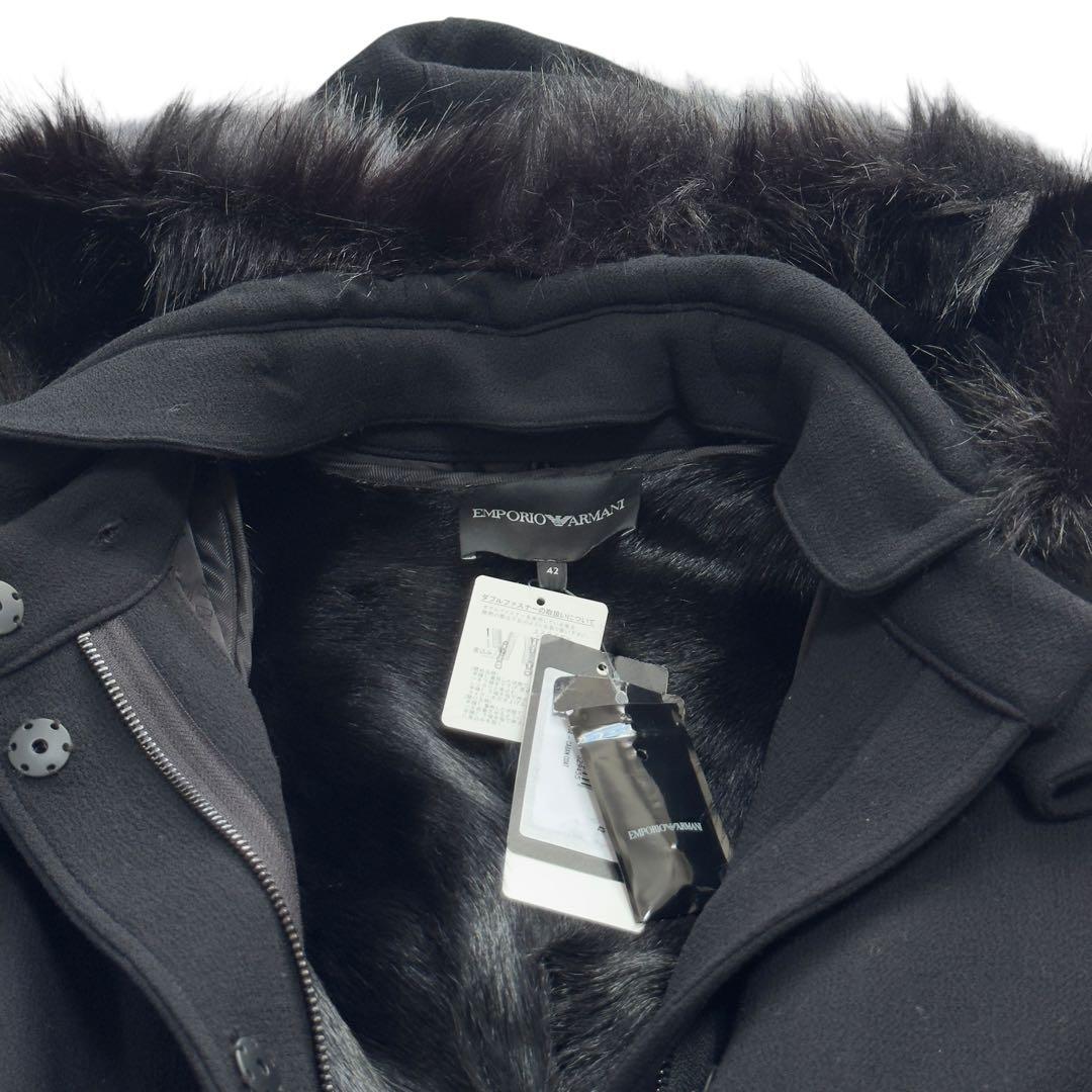 【美品】EMPORIO ARMANI ファーフード　ロングコート 42 ブラック