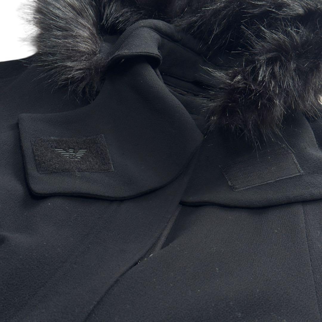 【美品】EMPORIO ARMANI ファーフード　ロングコート 42 ブラック
