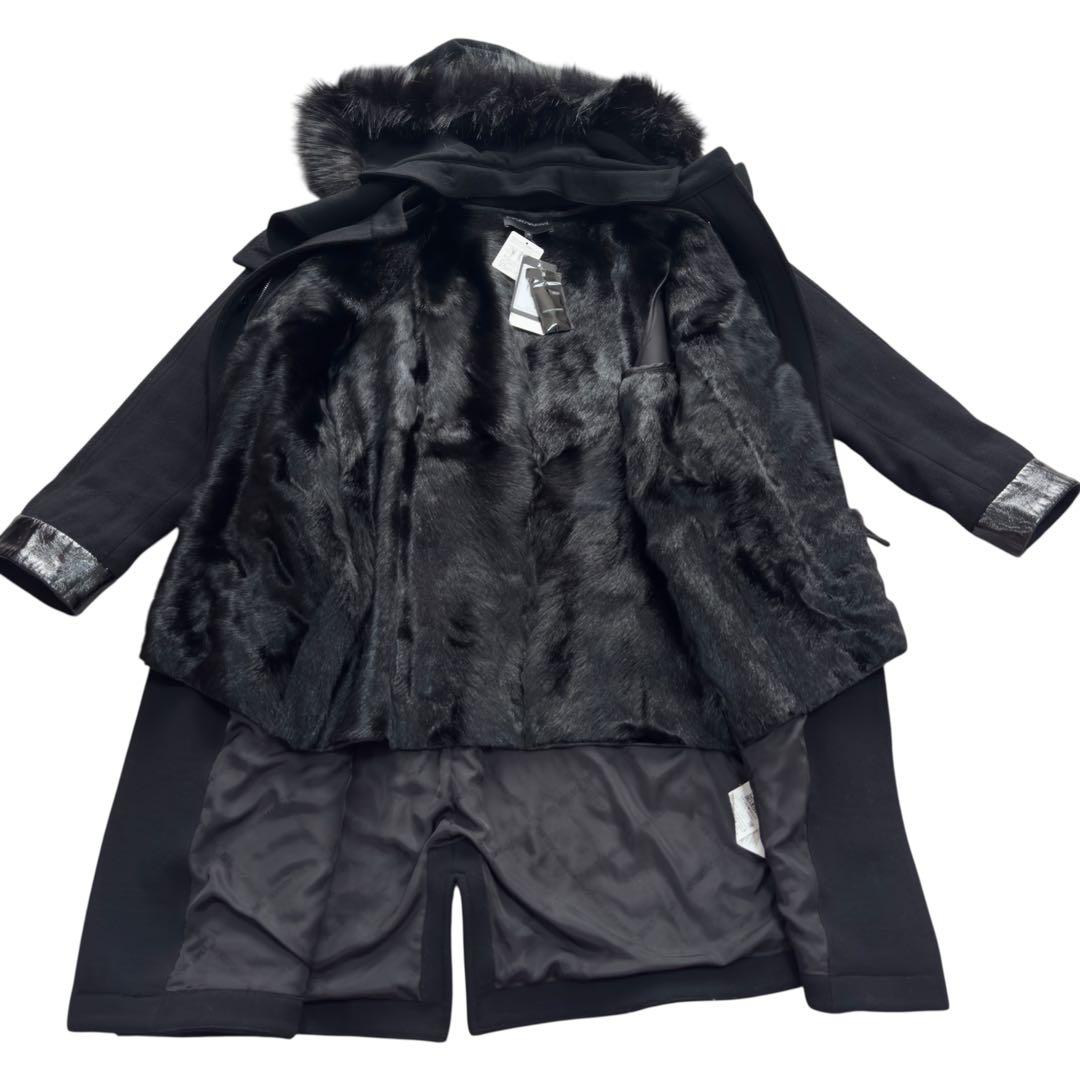 【美品】EMPORIO ARMANI ファーフード　ロングコート 42 ブラック