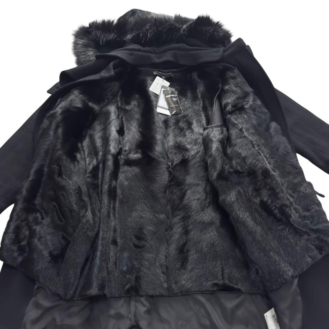【美品】EMPORIO ARMANI ファーフード　ロングコート 42 ブラック