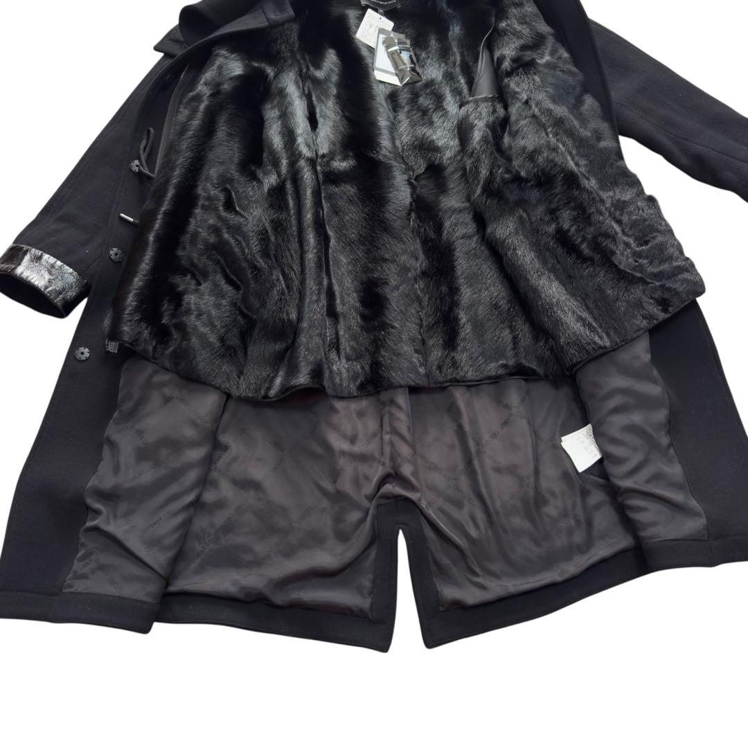 【美品】EMPORIO ARMANI ファーフード　ロングコート 42 ブラック