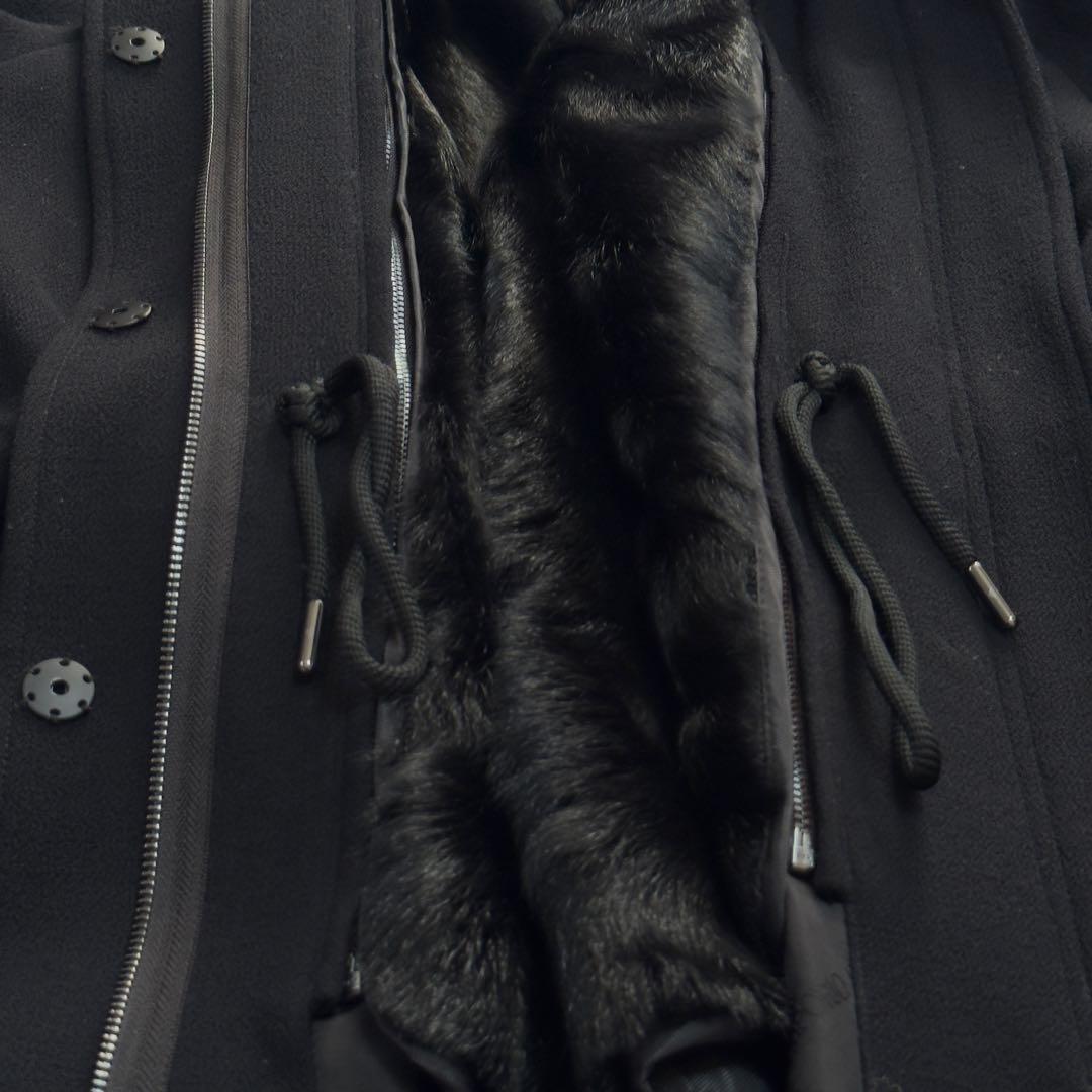 【美品】EMPORIO ARMANI ファーフード　ロングコート 42 ブラック