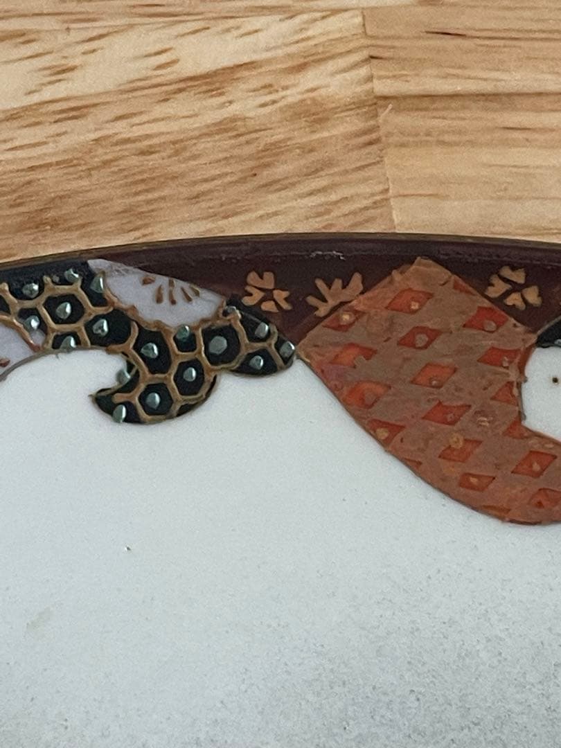 古九谷造　青粒&鉄線　松、親鶴　波縁　皿 5枚セット　8cm×3cm