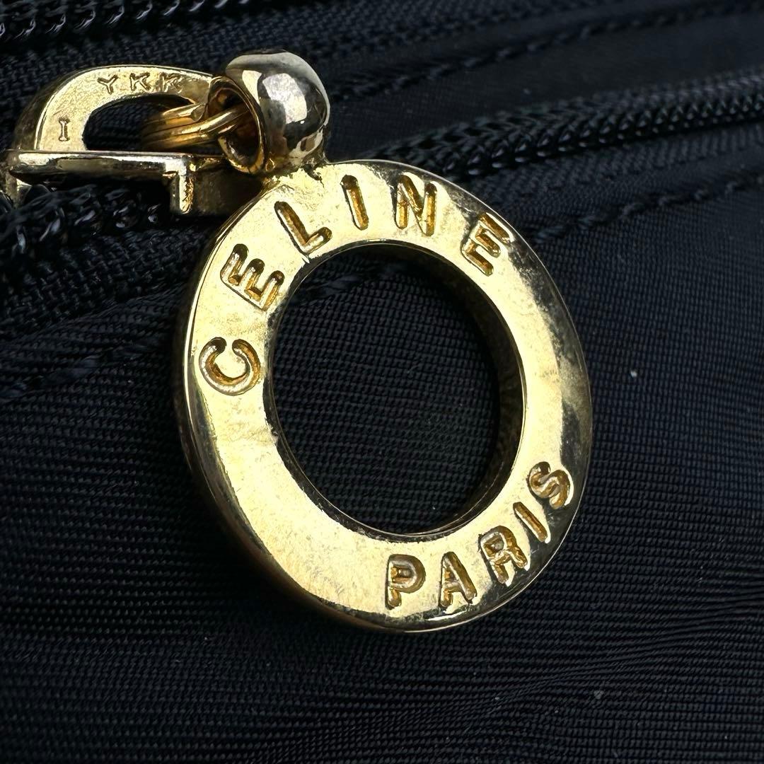 【美品】セリーヌ　ウエストポーチ　サークル　ゴールド金具　ナイロン　レザー　黒色