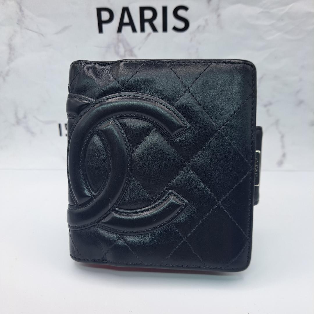 CHANEL　カンボンライン　二つ折り財布　がま口　 ブラック