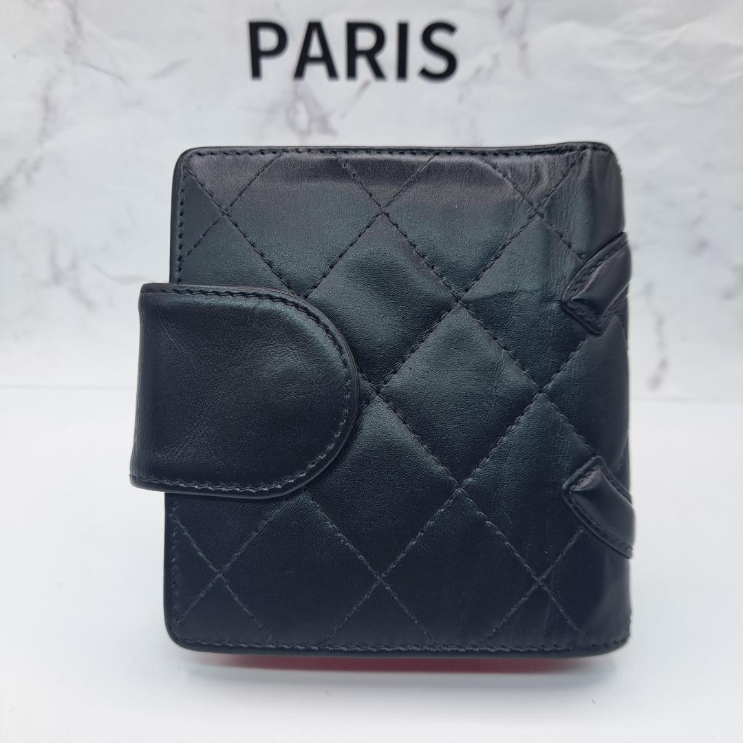 CHANEL　カンボンライン　二つ折り財布　がま口　 ブラック