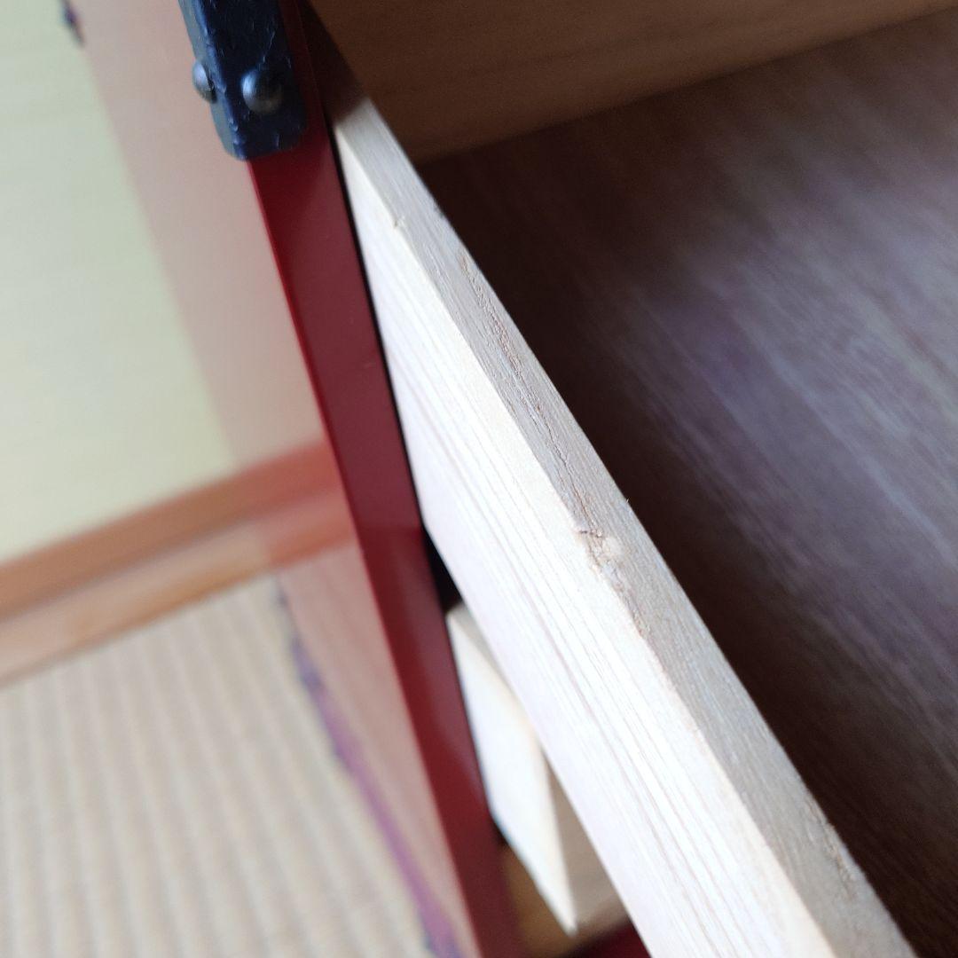 赤い木製収納箱 引き出し3つ