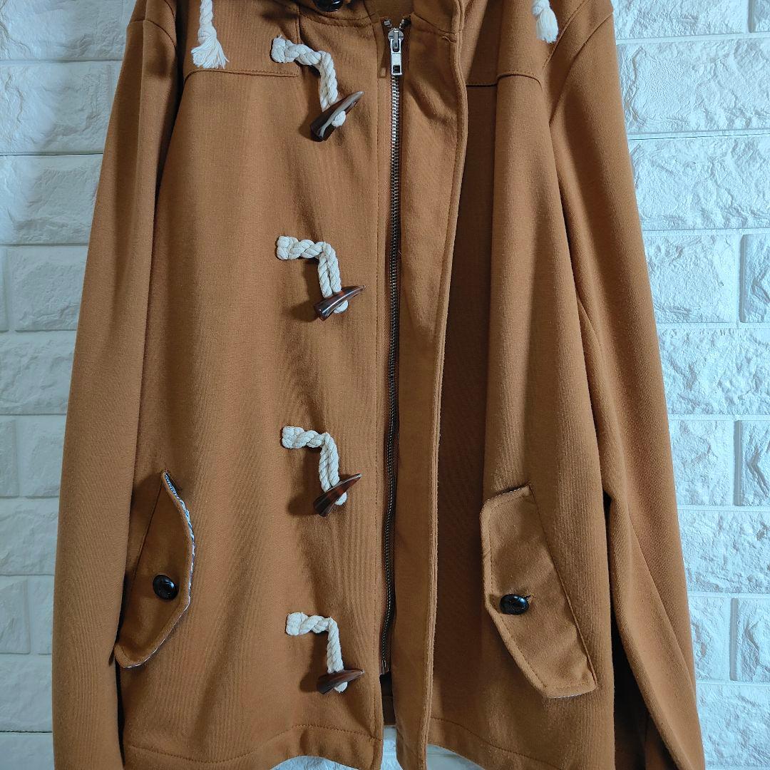 【美品】 ダッフルコート フード付 ジップアップ ブラウン L