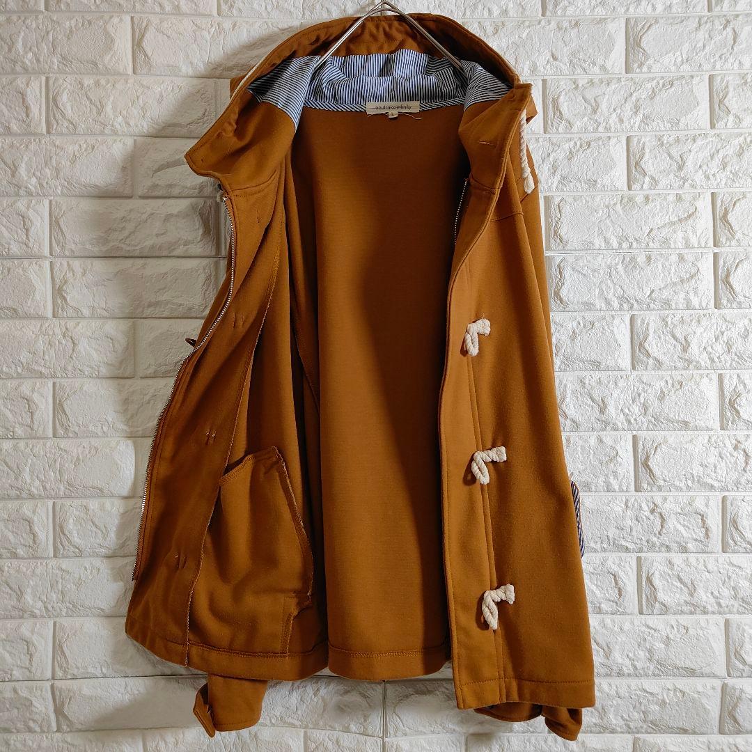 【美品】 ダッフルコート フード付 ジップアップ ブラウン L