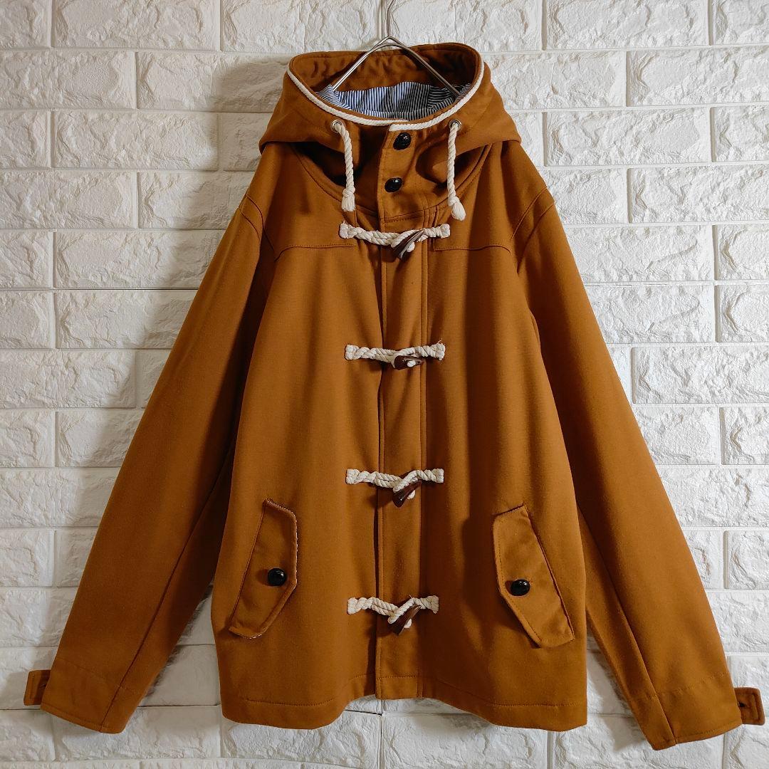 【美品】 ダッフルコート フード付 ジップアップ ブラウン L