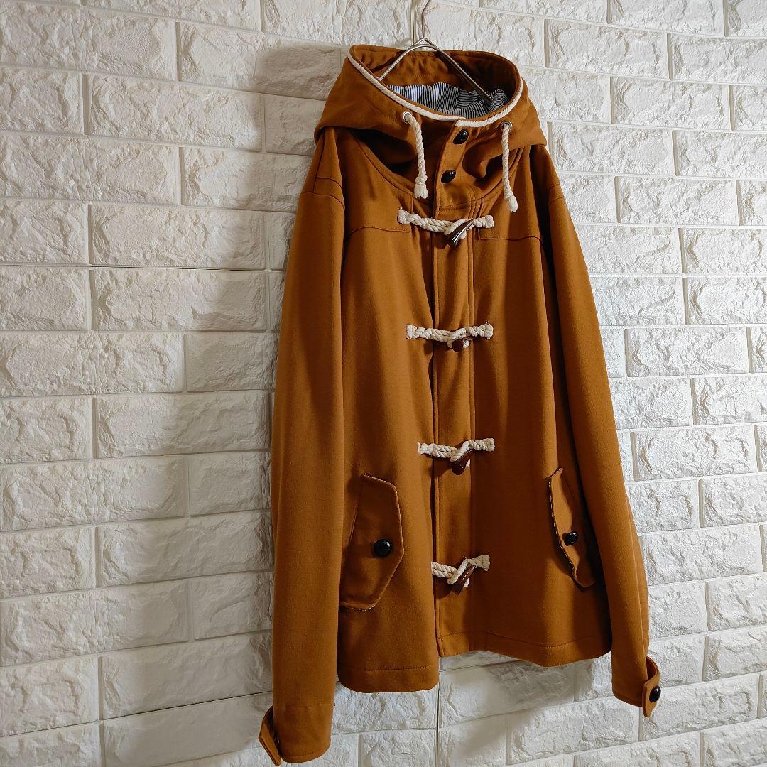 【美品】 ダッフルコート フード付 ジップアップ ブラウン L