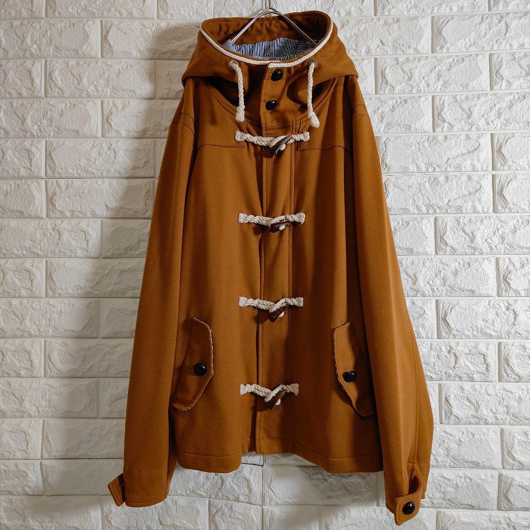 【美品】 ダッフルコート フード付 ジップアップ ブラウン L
