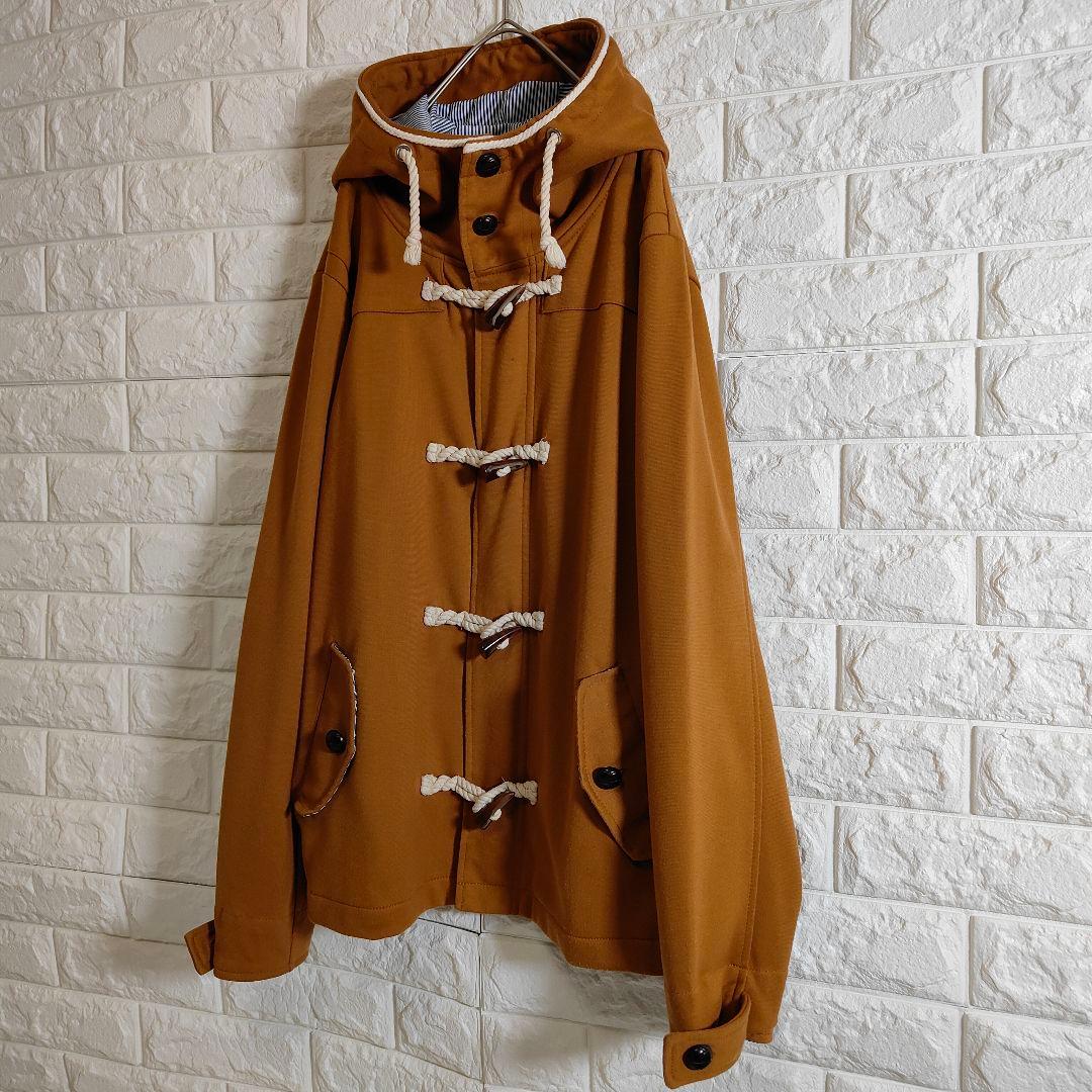 【美品】 ダッフルコート フード付 ジップアップ ブラウン L