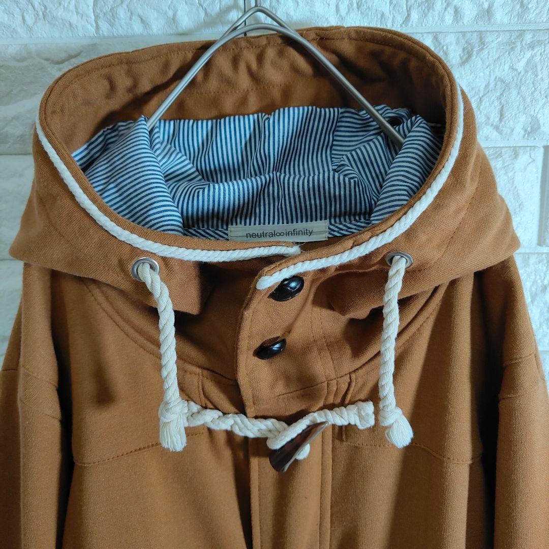 【美品】 ダッフルコート フード付 ジップアップ ブラウン L