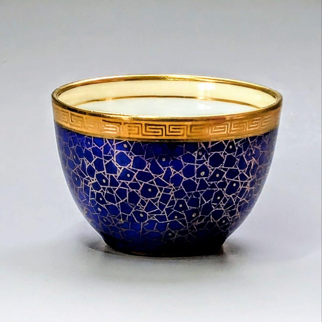 オールドノリタケ銘品!! 金彩コバルト連鎖幾何学装飾紋　シュガーボウル