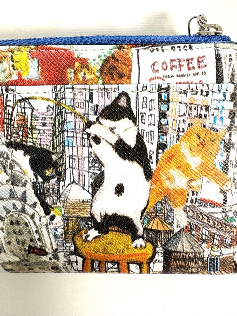 【新品・未使用】Manhattaner's 猫デザイン 二つ折り財布外ファスナー