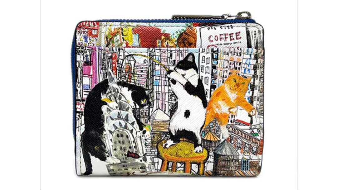 【新品・未使用】Manhattaner's 猫デザイン 二つ折り財布外ファスナー