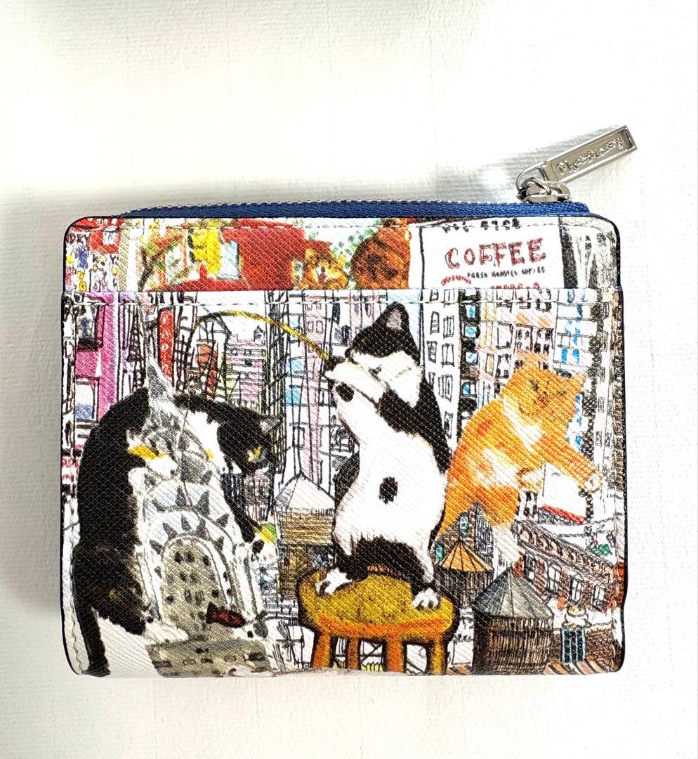 【新品・未使用】Manhattaner's 猫デザイン 二つ折り財布外ファスナー