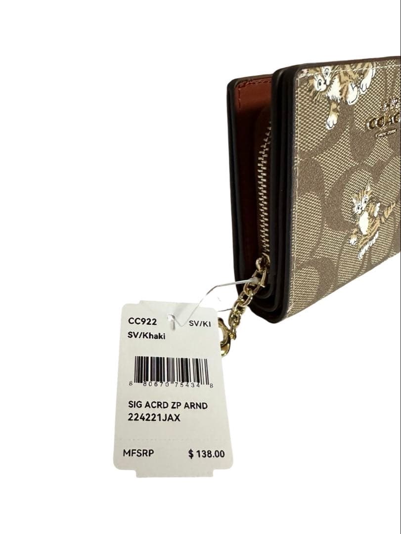 COACH コーチ 二つ折り財布 シグネチャー 猫 キャット柄レザー ブラウン系