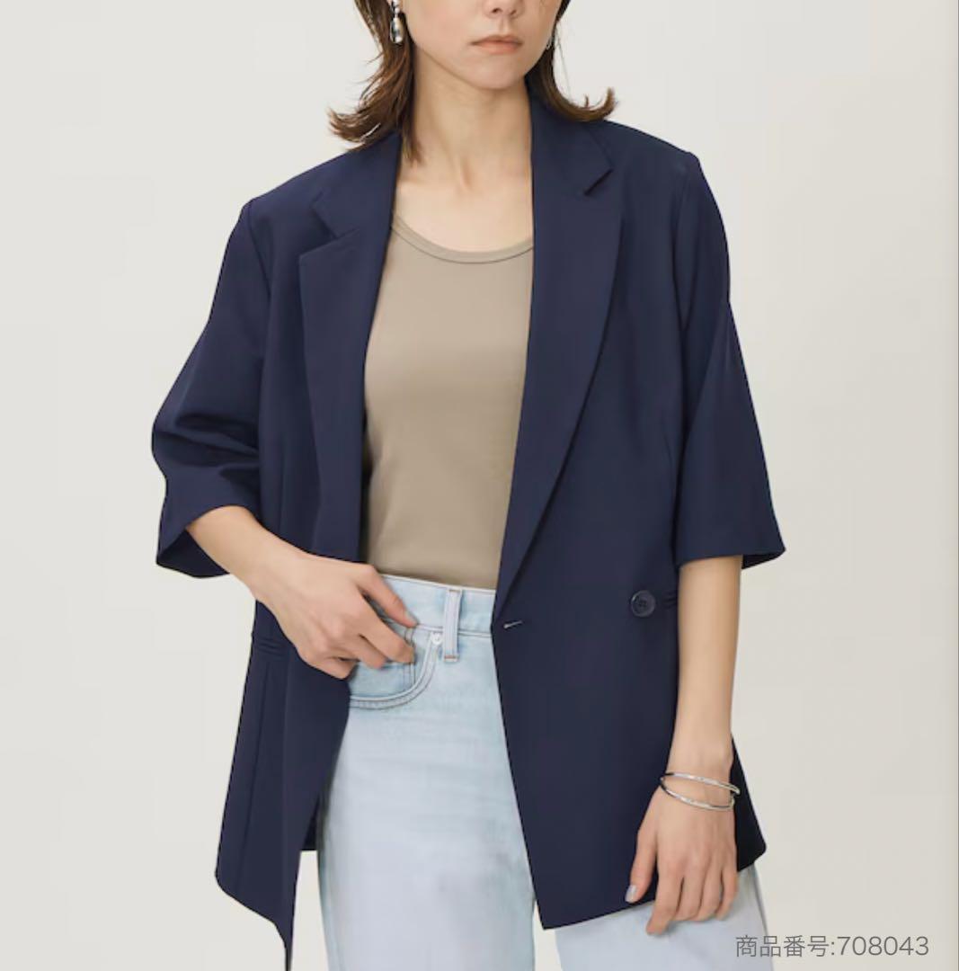 【極美品✨】PLSTプレミアムオックスハーフスリーブジャケット ネイビーS洗える
