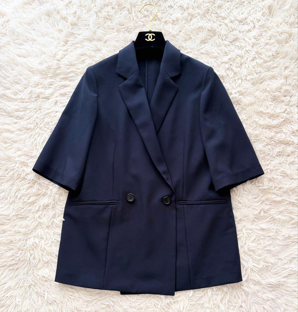 【極美品✨】PLSTプレミアムオックスハーフスリーブジャケット ネイビーS洗える