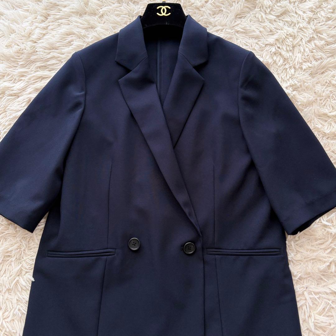 【極美品✨】PLSTプレミアムオックスハーフスリーブジャケット ネイビーS洗える