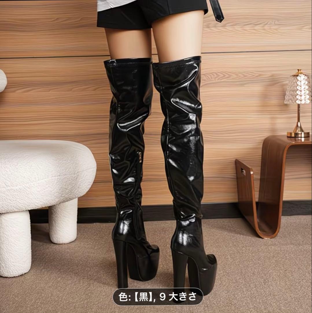 【4月15日まで出品】エナメル 厚底 サイハイブーツ 16cmヒール