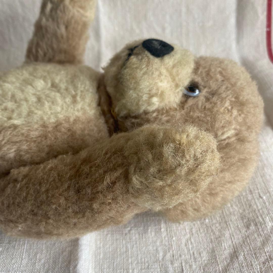 フランスのアンティークぬいぐるみ・グレイッシュピンクの犬　グラスアイ